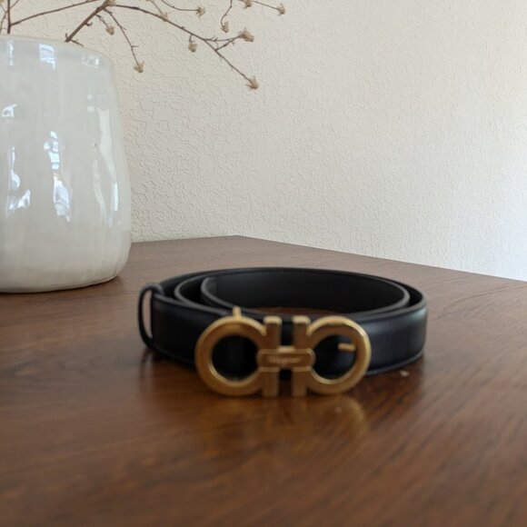 Salvatore Ferragamo Black and Gold Belt main image 5